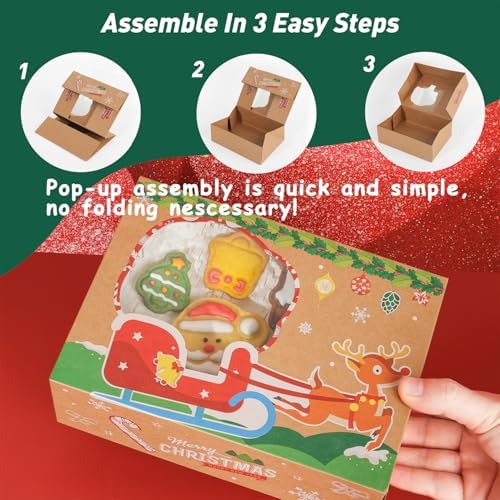 YEKTFS Festive Christmas Treat Boxes - 24 Pack, 8.25x6x2.75in, Brown, Rectangular, Flip Top Lids, Durable & Reusable, Perfect for Baked Goods & Gifts