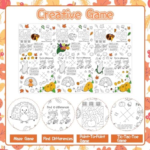 CCINEE Thanksgiving Coloring Table Cloth, Giant Paper Tablecloths for Kids Rectangle Coloring Disposable Placemats Fall Thanksgiving Turkey Table Cover for Home School Painting Crafts (Pack of 2)
