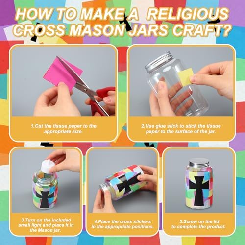 Qinyoung 12 Pcs Religion Cross Mason Jars Crafts Sunday School Crafts