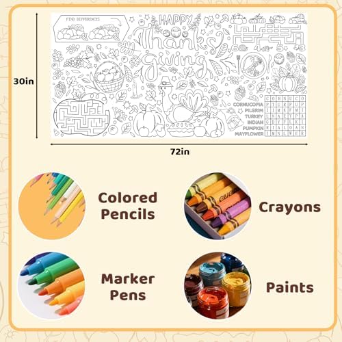 Thanksgiving Giant Coloring Poster Fall Turkey Paper Tablecloth