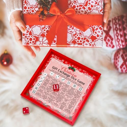 Christmas Exchange Dice Game Wooden Tray 2 Dice Party Gift Set