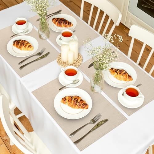 Bloss Beige Placemats Set of 6-12x18 Inch Easy to Clean Seasonal Table Mat