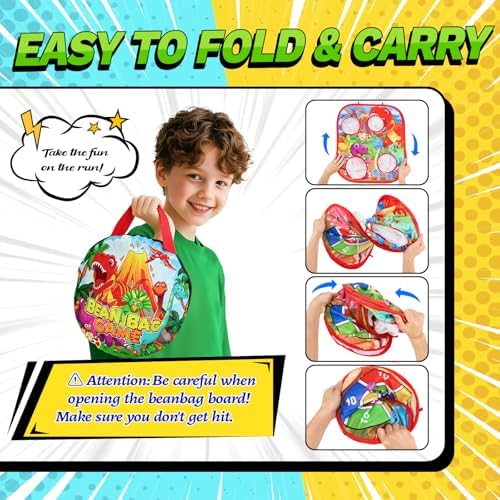 Dino Bean Bag Toss Game Toy for Kids, 6-1 Cornhole Board Outdoor Toys for Toddlers, Easter Gifts for Kids, Backyard Beach Lawn Party Toss Game Toy for 3 4 5 6 7 8 Year Old Boys Girls Birthday Gifts