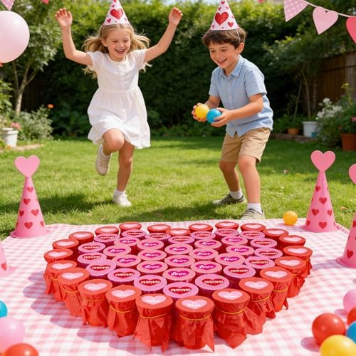 Valentines Games for Kids, 50 PACK Valentine's Punch Game DIY Gifts Party Favors Includes 50 Pcs 16oz Plastic Cups, 60 Sheets Tissues, 60 Stickers for School Activity Classroom Prizes Supplies