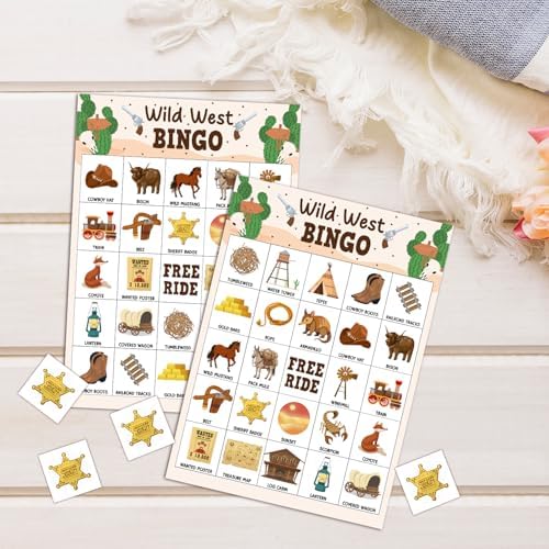 Wild West Bingo Game, Cowboy Games with 24 Players, Happy Holiday Bingo Game for Adults Family Friend, Western Games Card for Outdoor Indoor, Family Holiday Birthday Party Activities Supplies-17