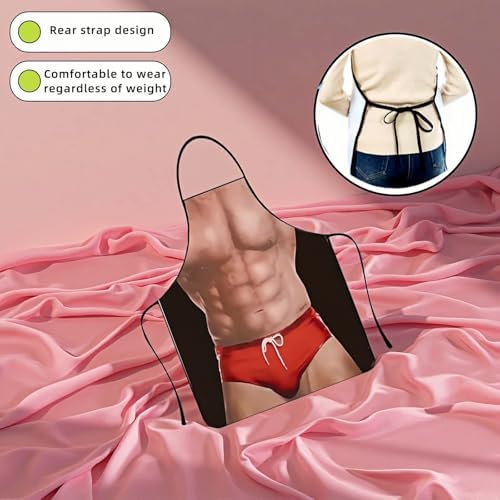 Hilarious Muscle Man Apron for Men - Adjustable Waterproof BBQ Apron, White Elephant Present for Husband and Dad