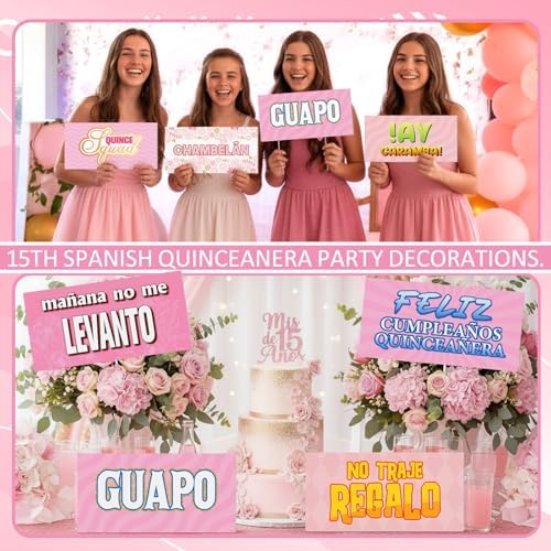 Beeveer 24 Designs Quinceanera Photo Booth Props, Double Sided PVC Signs