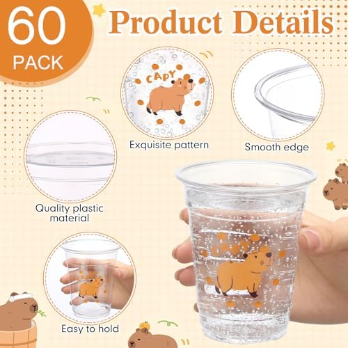 Funnymoom 60 Pack Capybara Plastic Cups for Party Decorations, 12 Oz