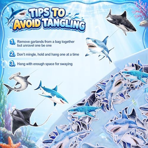 Xinnun 8 Pcs Shark Party Decorations Shark Hanging Banners Garland