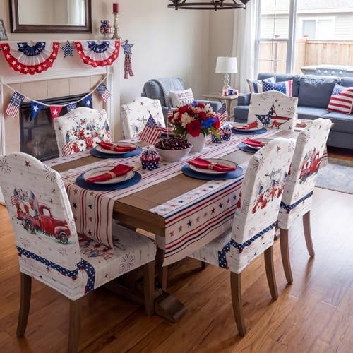 Mindsoft 6 Pcs Veterans Day Chair Cover Red White Blue Patriotic Decor