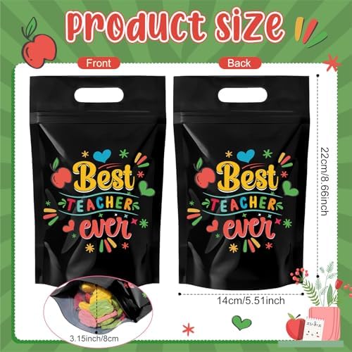 Engrowtic 100 Pcs Back to School Teacher Gift Bags Resealable First Day of School Teacher Treat Bag Bulk Thank You Goodie Pouches with Handles for Classroom Preschool Kindergarten Supplies