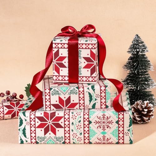 LaRibbons Vintage Kraft Christmas Wrapping Paper Fair Isle 17 In x 33 Ft