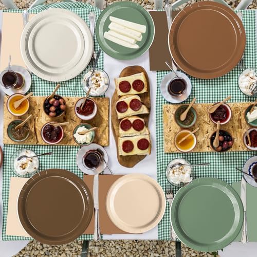 Oigco 150 PCS Woodland Baby Shower Decorations - Sage Green Neutral Forest Animal Brown Plates and Napkins for Safari Jungle Baby Shower Decorations, Serves 50