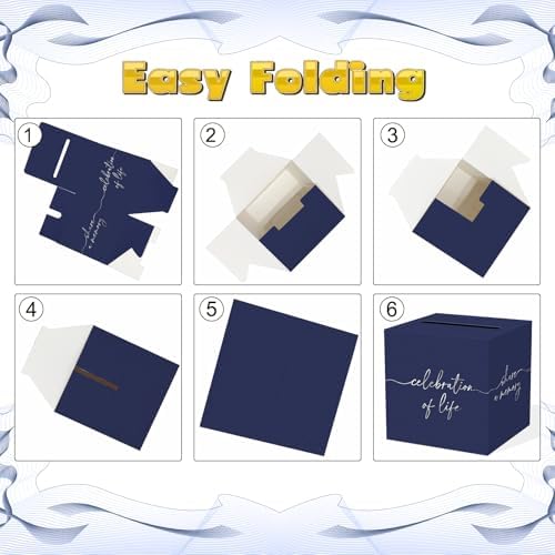 QISOLIY Navy Blue Celebration of Life Card Box with Silver Lettering, Share a Memory Funeral Card Box for Memorial Service, Remembrance Table Decor, Memory Box for Sympathy Condolence Messages