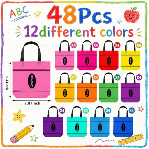 Hosuly 48 Pcs Back to School Gift Bags Crayon Tote Bags Bulk