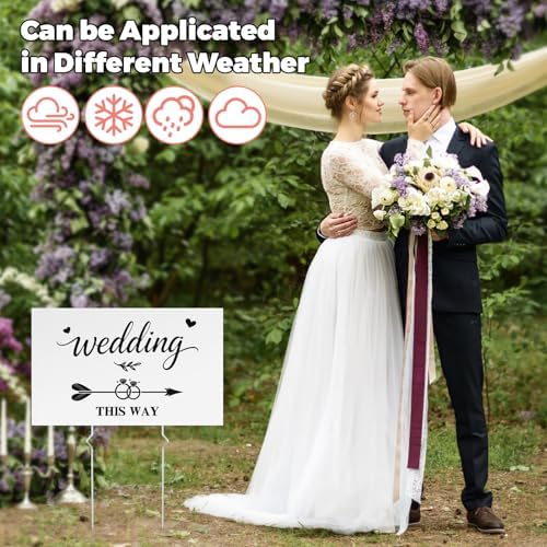 9 PCS Wedding This Way Sign Kit,Double Sided Wedding Direction Arrow & Parking signs with Metal Stakes, Wedding Signs for Ceremony,Reception, and Parking Area Outdoor Yard Lawn