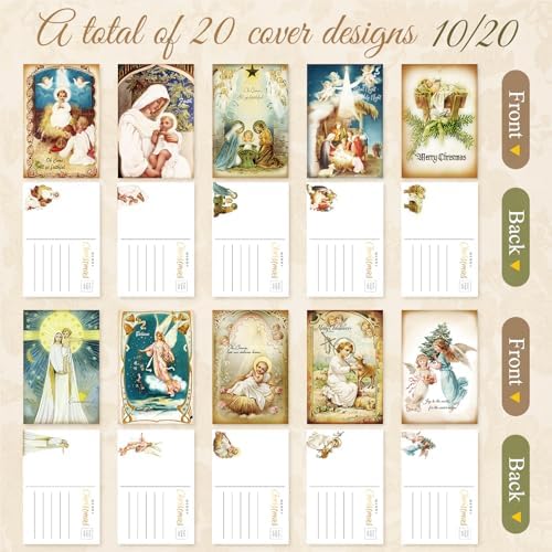 Nuanchu 80 Pcs Vintage Holy Nativity Greeting Cards - 4 x 6'' Santa and Christmas Reprint Antique Postcard Set - Retro Christmas Cards Blank Greetings for Friends, 20 Designs
