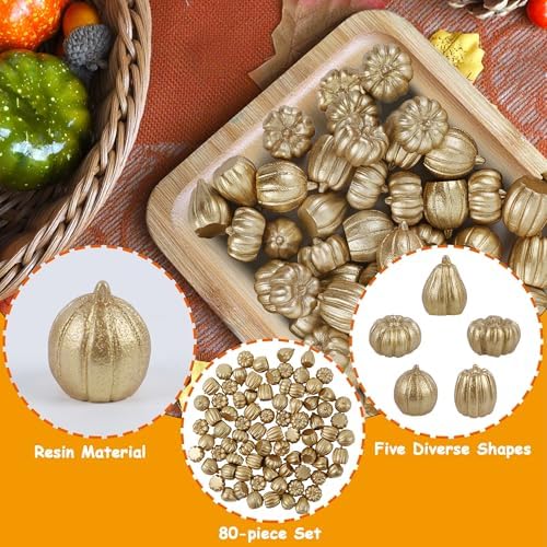 winemana 80Pcs Mini Pumpkins for Crafts, Fall Decorations for Home, Gold