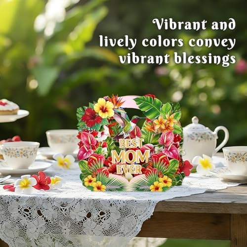 D4DREAM Pop Up Birthday Cards for Women, Tropical Hibiscus & Hummingbird