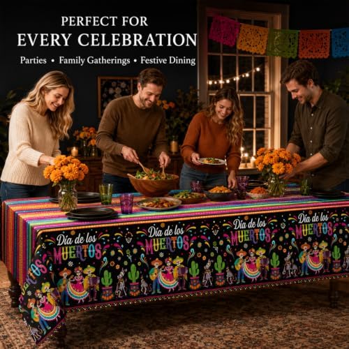 3 Pack Dia De Los Muertos Tablecloths 54 x 108 Inch