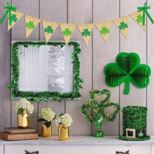 Glitter Shamrock Garland Banner Burlap | Rustic St. Patrick's Day Shamrock Garland | St. Patrick's Day Decorations | Shamrock Clover Garland Banner | Irish Lucky Day Home Outdoor Hanging Decor