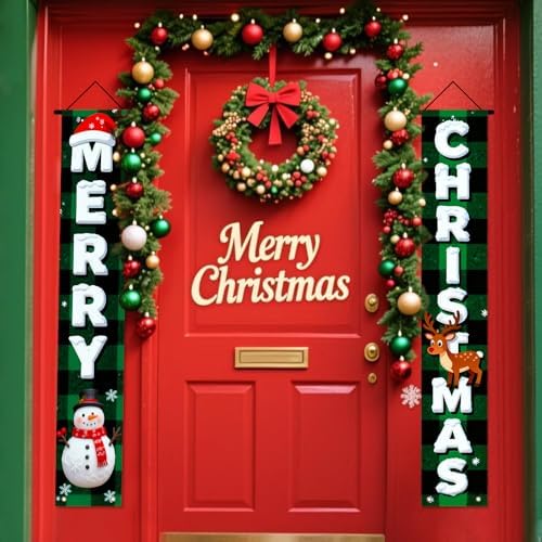Nuxovilar Merry Christmas Porch Banners Set 12x71 Inches Polyester