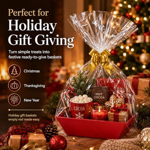 CDIVEFTN Red Empty Gift Baskets, 5 Pack 12x10 in with Bags and Bows
