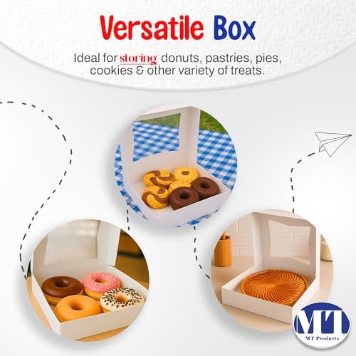 MT Products White Cookie Boxes - Size of 8" X 8" X 2.5" - (200 Pieces) Auto Pop-Up Bakery Boxes with Window - Made in the USA