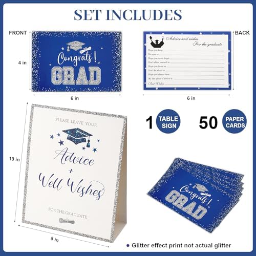 Hunanyume 50 Pack Graduation Advice Cards 2026, Blue Silver Well Wishes And Advice For The Graduate, Graduation Wishes Cards for Middle High School College Graduation Decorations 2026