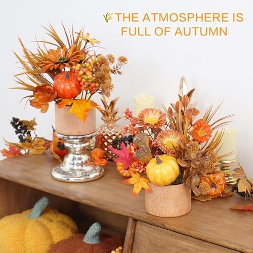 2PCS Fall Artificial Maple Pumpkin Table Centerpieces Home Decorations