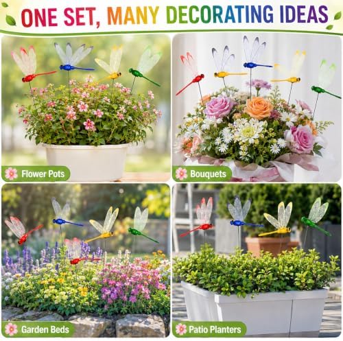 RAINFLOW 36PCS Realistic Dragonfly Garden Stakes 3D Fake Garden Decor