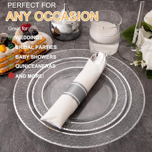 400PCS Silver Wrapped Silverware Set Disposable Hammered for Wedding