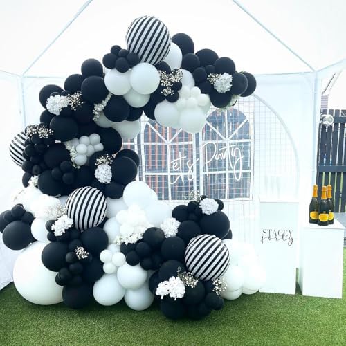 Black White Balloons Arch Kit, 124pcs Black and White Confetti Balloons