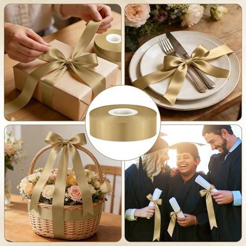 30 Yards 1 in Champagne Gold Satin Ribbon for Gift Wrapping Christmas Decor