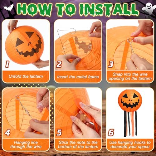 VIHOSE 6 Pcs Halloween Hanging Decorations Paper Lanterns, Jack-o-Bat Lanterns with Tassels Halloween Lantern Decorative for Indoor Outdoor Party Trick-or-Treat Event Supplies