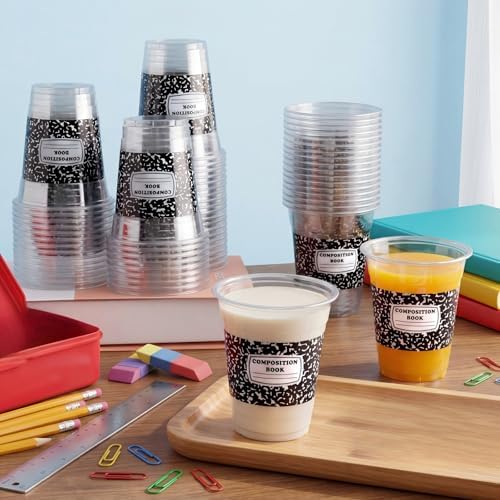 Funnymoom 60 Pack Back to School Cups, Black Composition Book Design, 12oz