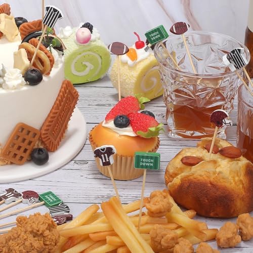 Aodaer 200 Pieces Football Toothpicks 5.12 Inch Football Cocktail Picks Food Picks for Appetizers Bamboo Football Skewers for Sports Birthday Rugby Football Themed Party Decoration