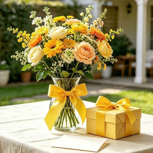 30Yards 1In Yellow Satin Ribbon for Flower Bouquet Wedding Birthday Party