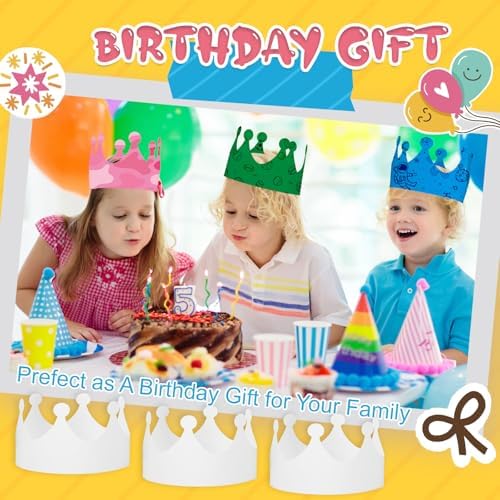 Jetec 100 Pcs White Paper Birthday Crown for Kid DIY Classroom, Traditional