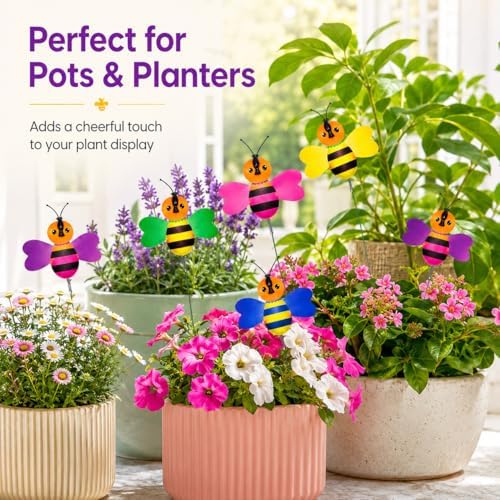 RAINFLOW 30PCS Fake Bee Garden Stakes - Colorful Flower Pot Decor