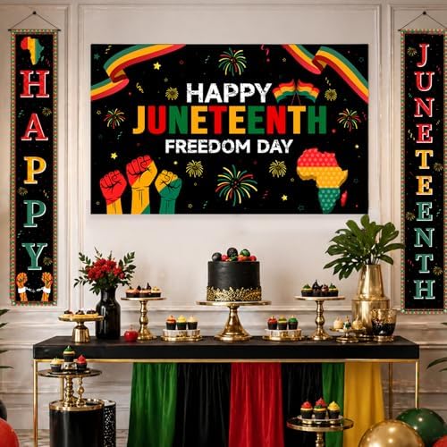 3Pcs Juneteenth Decoration Outdoor Happy Juneteenth Banner, June 19th Independence Day Freedom Day Backdrop, African Afro American Festival Celebration Supplies