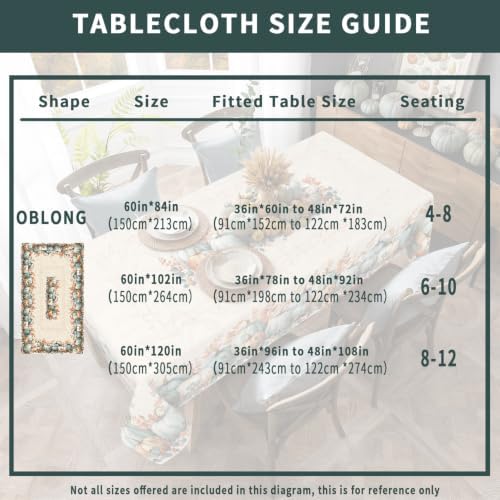 Fall Tablecloth Rectangle 60 x 84 Inch, Stain Resistant Washable Fabric Autumn Pumpkin Tablecloths Rectangular Fall Table Cloth Rectangle Table Cover for Kitchen Dining Party