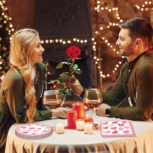 40PCS Valentine's Day Decorations,Pink Love Red Heart Valentines Plates and Napkins Party Supplies Disposable Tableware Set for Valentines Day Birthday Anniversaries Wedding,Serve 20 Guests