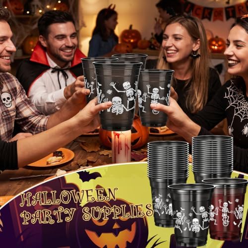 Vesici 100 Pcs Halloween Skeleton Plastic Cups 12 oz Disposable Black Cups
