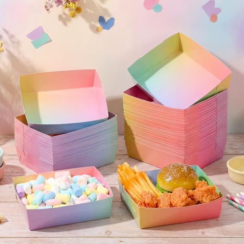 Uiifan 50 Pcs 5 lb Extra Large Paper Food Serving Trays, Rainbow