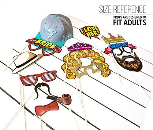 Wedding Photo Booth Props Kit - 38 Pieces with Wooden Sticks - Engagement, Birthday Party, Wedding Shower, Bridal Shower Photo Booth Props - Carpediem Party Prop Essential Vol.1