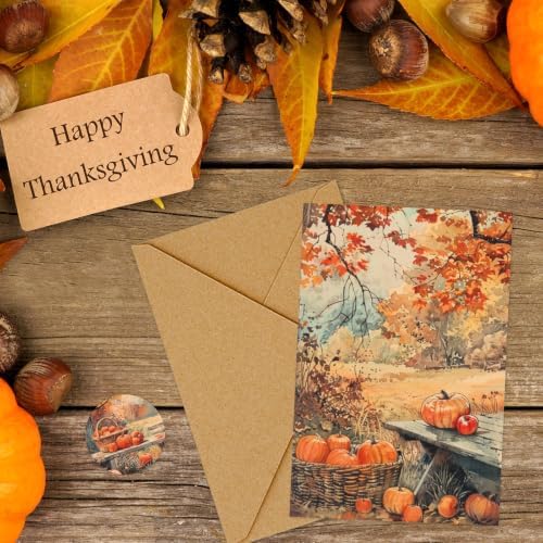 FYSUIMU 24 Pack Fall Cards Greeting Cards with Envelopes Stickers Autumn Leaves Pumpkin Truck Blank Note Card for Thanksgiving Harvest Party Supplies, 4 x 6 Inch