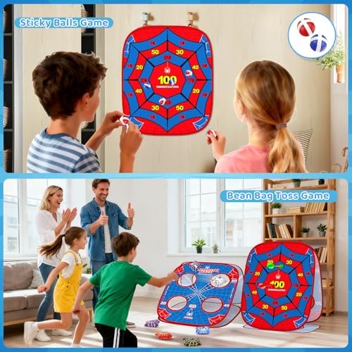 Spider Bean Bag Toss Game, Cornhole Board Outdoor Toys for Kids Age 3-12
