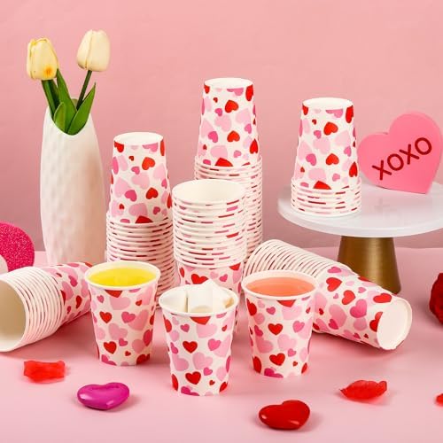 100Pcs Red Pink Paper Cups Valentine's Day Disposable Party Cup