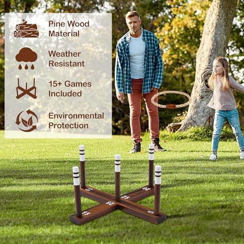 Ring Toss Game for Kids & Adults, Outdoor Yard Games for Adults and Family, Premium Ring Game with 6/10 Rope Rings & Carrying Bag, Perfect for Lawn, Backyard, Beach, Camping